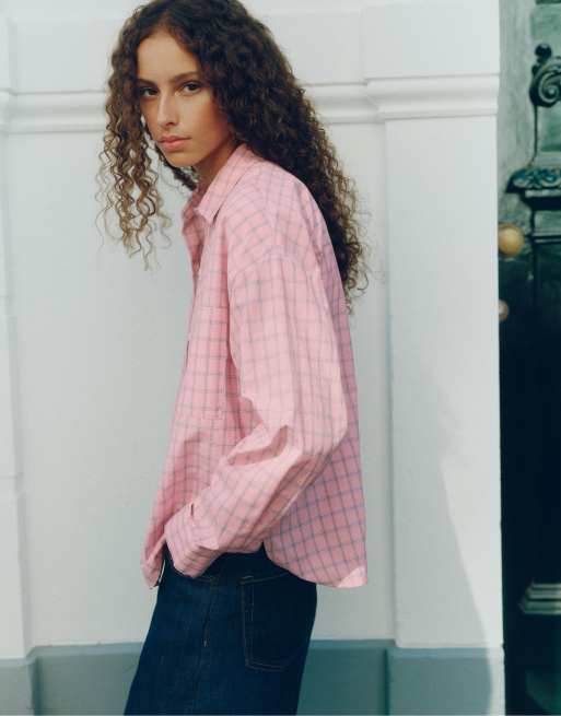 Pull&Bear camicia a quadri rosa con tasca, 3 di 7