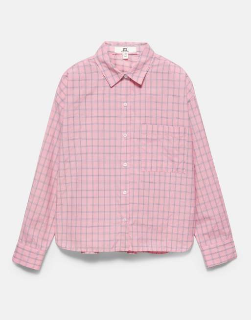 Pull&Bear camicia a quadri rosa con tasca, 5 di 7