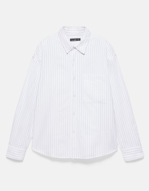 Pull&Bear camicia a righe a maniche lunghe color bianco sporco, 4 di 6