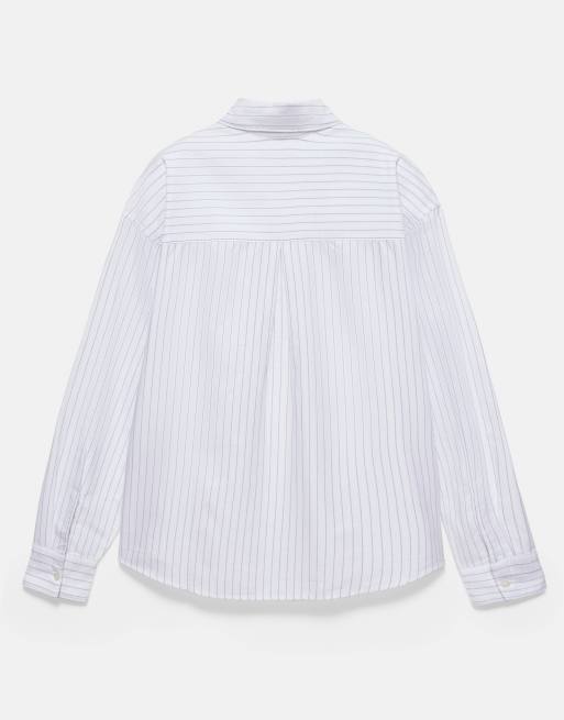 Pull&Bear camicia a righe a maniche lunghe color bianco sporco, 6 di 6