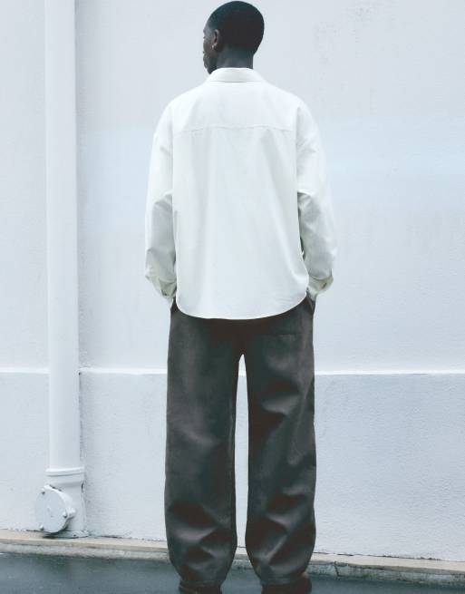 Pull&Bear camicia a righe a maniche lunghe color bianco sporco, 4 di 7