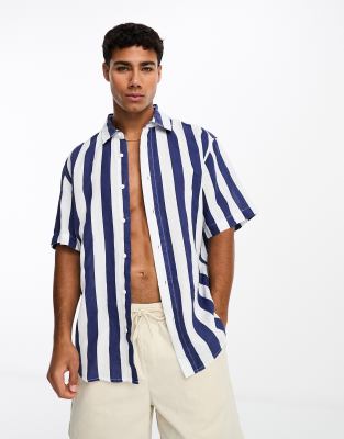 Pull&Bear - Camicia a righe blu navy