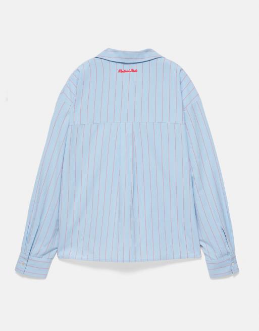 Pull&Bear camicia a righe blu slavato, 7 di 7