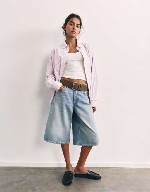 Pull&Bear camicia a righe ricamata rosa cipria, 4 di 7
