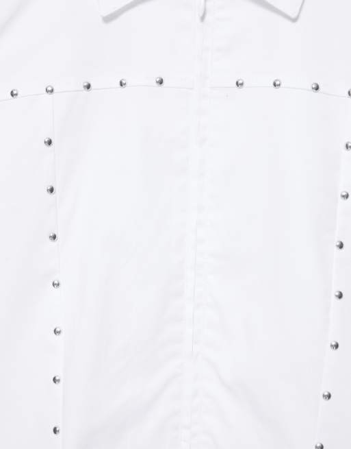 Pull&Bear camicia aderente bianca con borchie e zip, 6 di 7