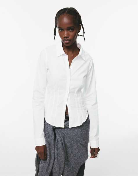 Pull&Bear - Camicia aderente bianca con pieghe - view 1