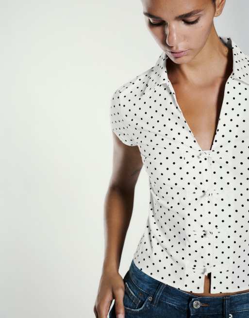Pull&Bear - Camicia aderente bianca e nera con chiusura con alamari, 3 di 7