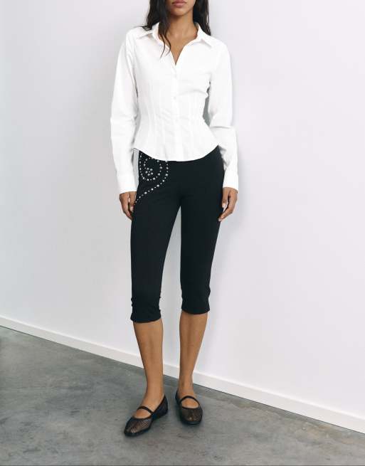 Pull&Bear camicia aderente con polsini ampi bianca, 3 di 7