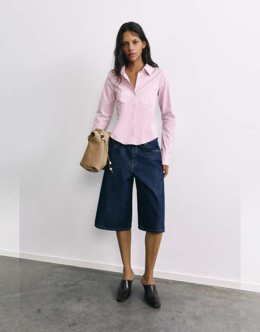 Pull&Bear camicia aderente con polsini ampi rosa, 4 di 7