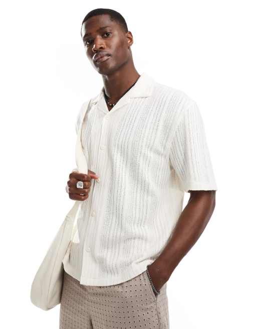 Pull&Bear - Camicia ampia in maglia écru 