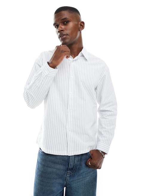 Pull&Bear - Camicia bianca a righe a maniche lunghe 