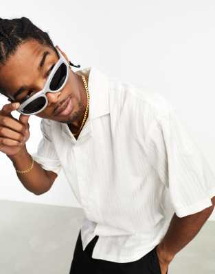 Pull&Bear - Camicia bianca a righe trasparenti con colletto rever