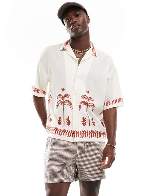 Pull&Bear - Camicia bianca con palma ricamata