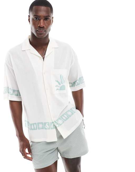 Pull&Bear - Camicia bianca con ricamo di tramonto