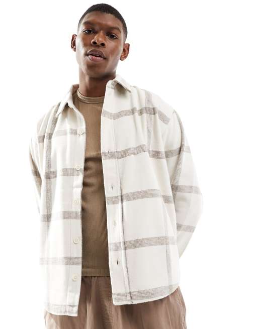 Pull&Bear - Camicia bianca in flanella a quadri