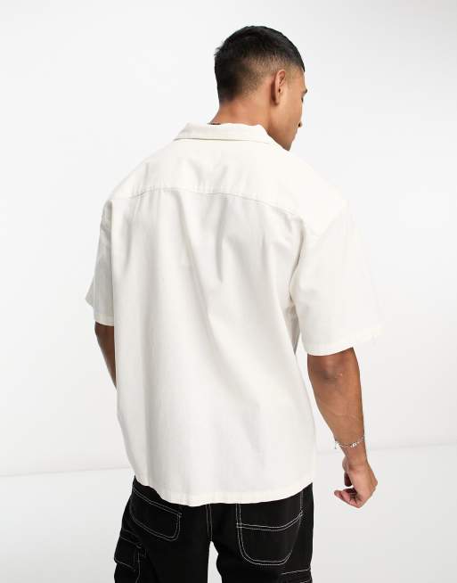 Pull&Bear - Camicia bianca in lino con colletto a rever , 2 di 4