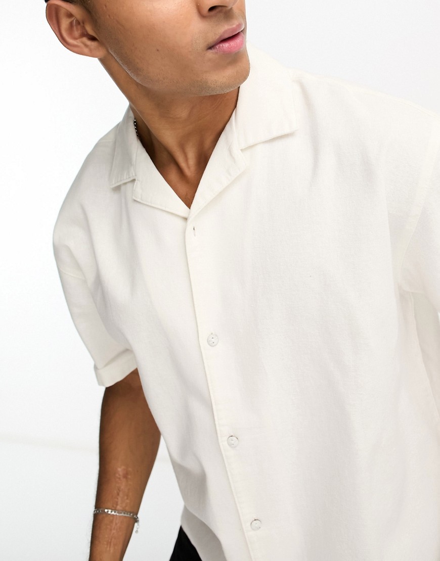Camicia bianca in lino con colletto a rever-Bianco - Pull&Bear Camicia donna  - immagine2