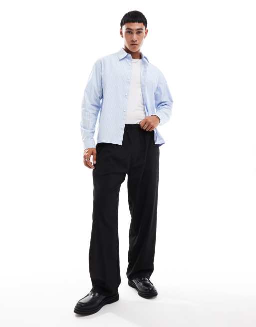 Pull&Bear - Camicia blu a righe a maniche lunghe