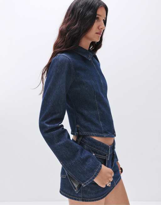 Pull&Bear Camicia blu scuro in denim con zip ASOS