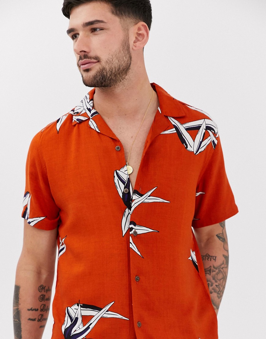 Pull&Bear - Camicia con palme-Arancione