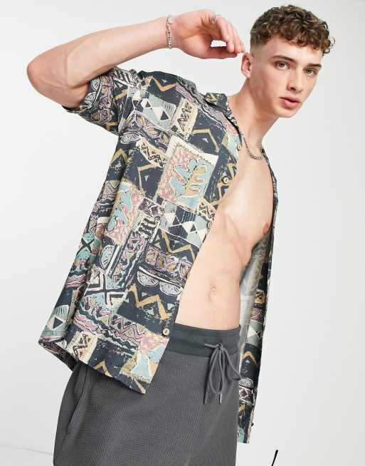Pull&Bear - Camicia con stampa azteca blu multicolore