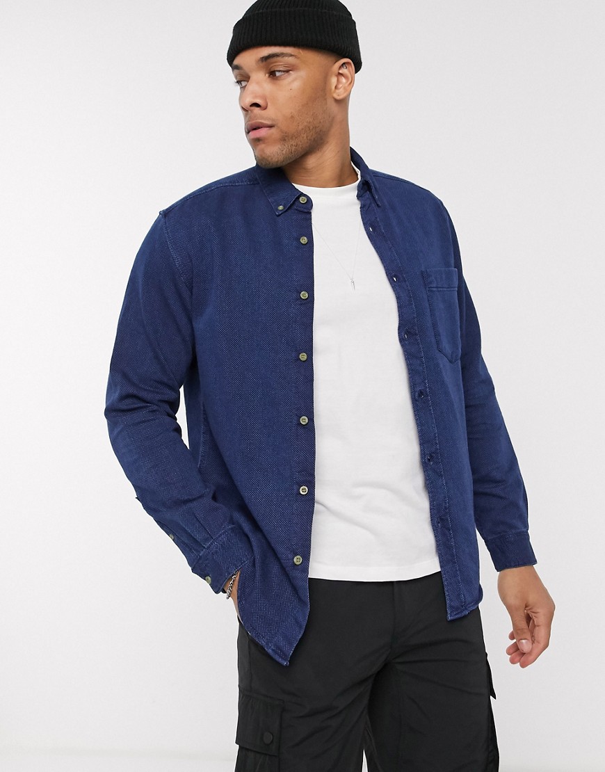 Pull&Bear - Camicia di jeans lavaggio blu scuro-Navy