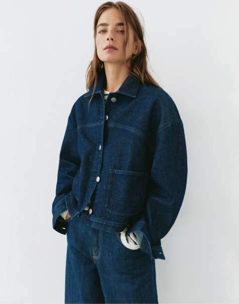 Pull&Bear camicia giacca boxy in denim blu navy - view 1