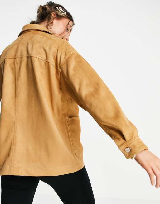 Pull&Bear - Camicia giacca in camoscio sintetico cammello, 2 di 4