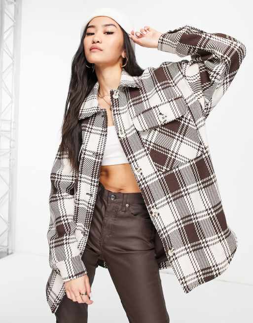 Pull&Bear - Camicia giacca oversize a quadri, colore marrone
