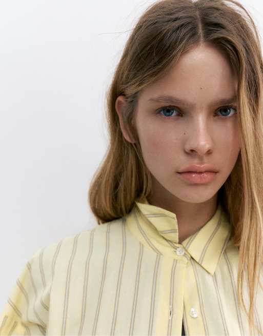 Pull&Bear - Camicia gialla a righe, 2 di 4