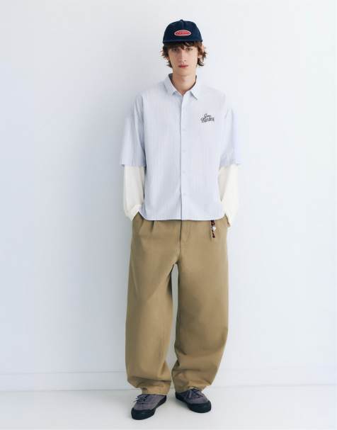 Pull&Bear camicia grafica a doppia manica azzurro chiaro - view 1
