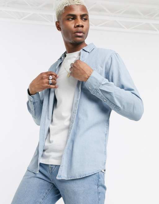 Camicia in denim azzurro Asos Uomo Abbigliamento Camicie Camicie denim 