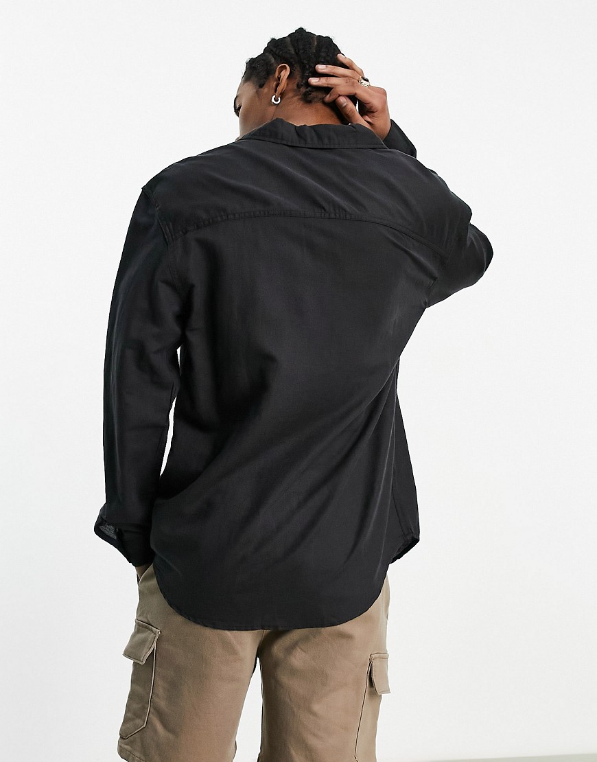 Camicia in lino a maniche lunghe nera-Bianco - Pull&Bear Camicia donna  - immagine3