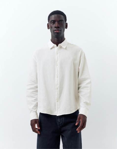 Pull&Bear - Camicia in misto lino bianco sporco - view 1