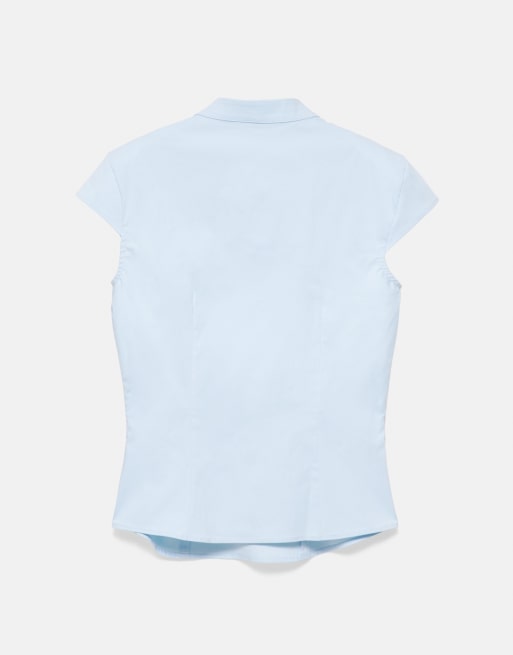 Pull&Bear camicia in popeline con alamaro azzurro cielo, 6 di 7