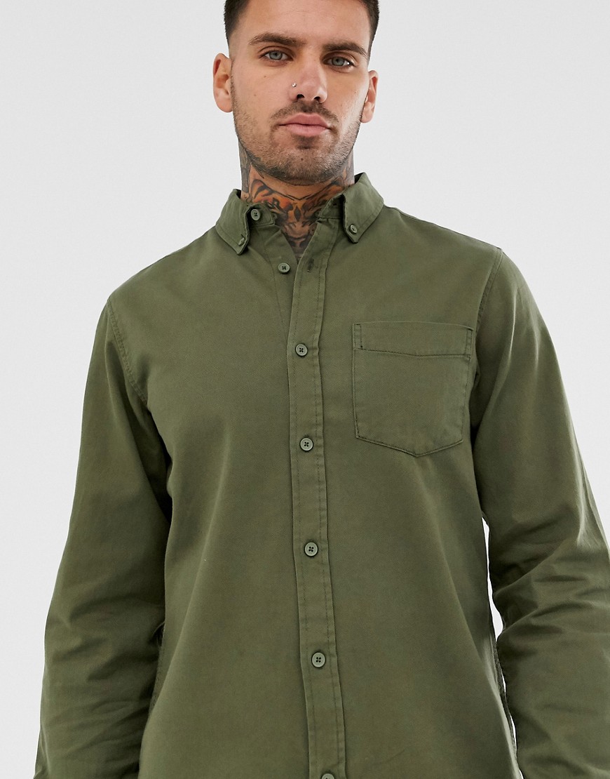 Pull&Bear - Camicia in twill kaki-Verde