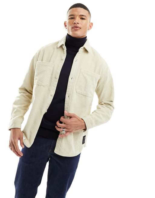 Pull&Bear - Camicia in velluto a coste écru