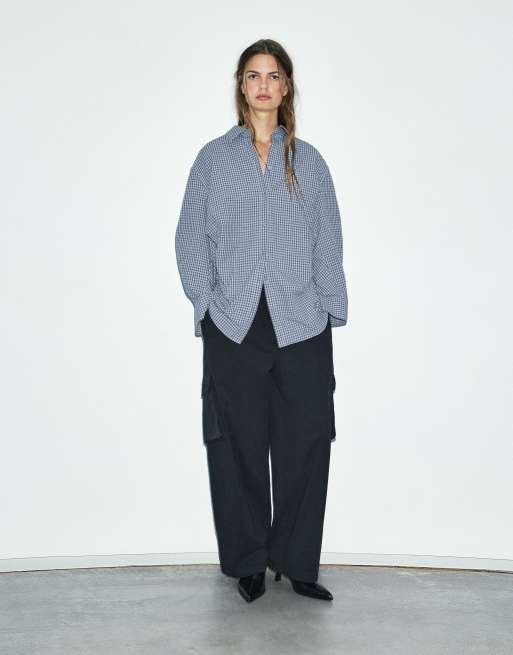 Pull&Bear camicia oversize a quadri nei toni del blu, 2 di 7