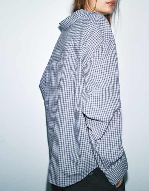 Pull&Bear camicia oversize a quadri nei toni del blu, 3 di 7
