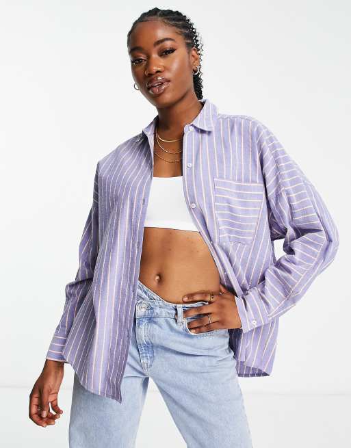 Pull&Bear - Camicia oversize blu a righe 