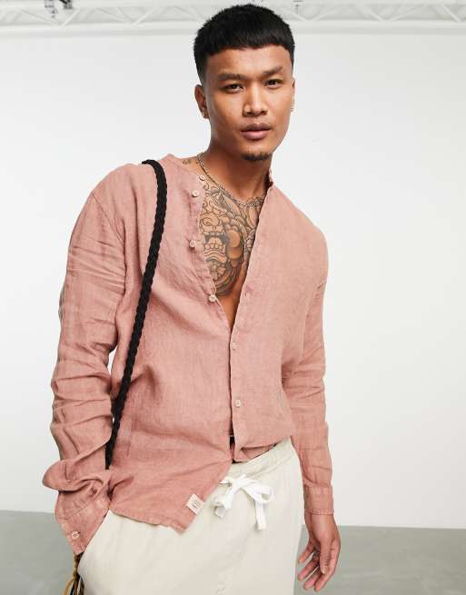 Pull&Bear - Camicia serafino color ruggine a maniche lunghe