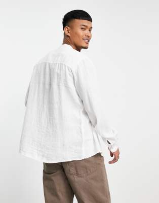 Camicia serafino in lino bianco - Pull&Bear Camicia donna  - immagine1