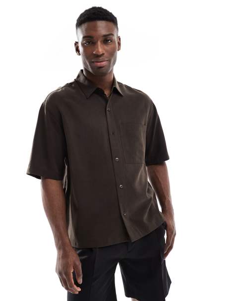 Pull&Bear - Camicia squadrata a maniche corte marrone - view 1
