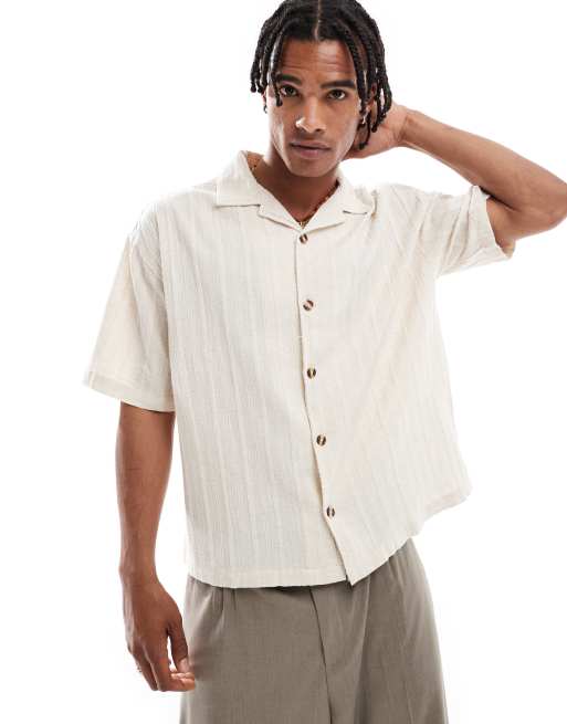 Pull&Bear - Camicia testurizzata écru a righe