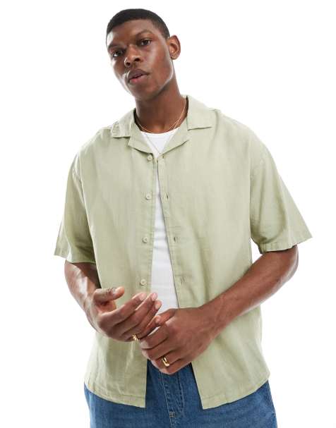 Pull&Bear - Camicia verde salvia in misto lino - view 1
