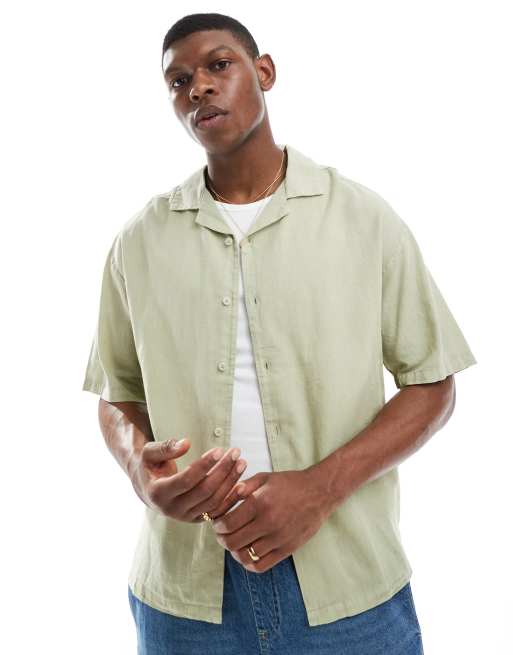 Pull&Bear - Camicia verde salvia in misto lino
