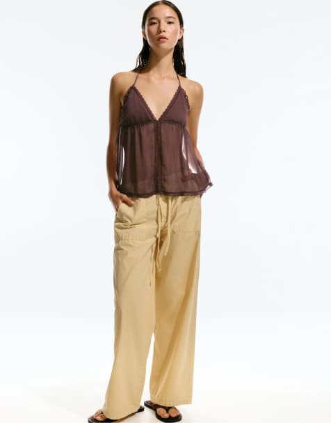 Pull&Bear – Camisole-Oberteil in Weinrot mit Rückenausschnitt - view 1