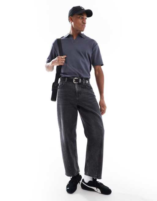 Pull&Bear - Polo grigio antracite con rever