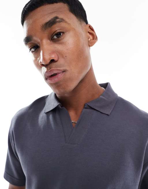 Pull&Bear - Polo grigio antracite con rever