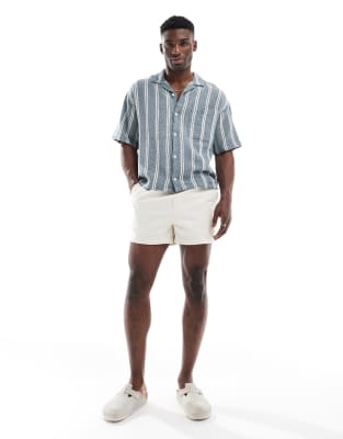 Pull & Bear Camp Collar Short Sleeve Shirt In Blue